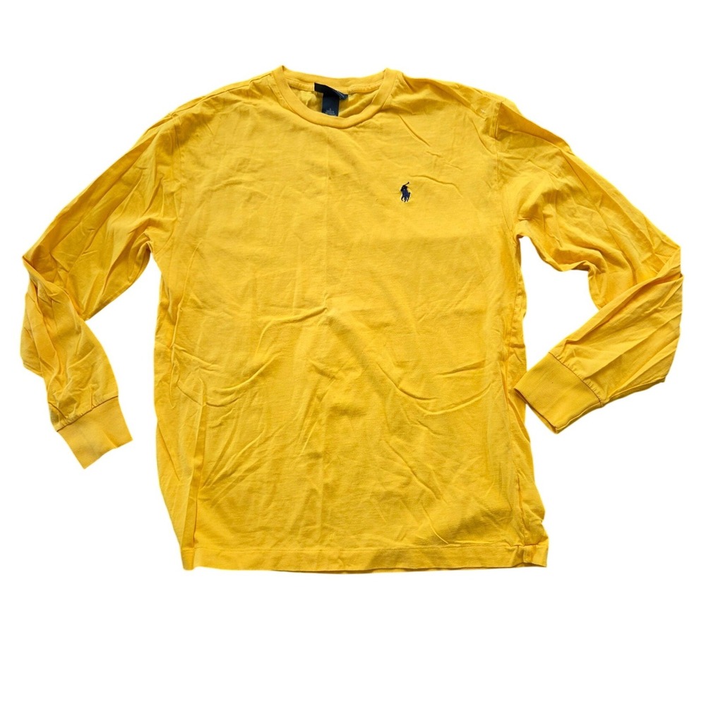 Polo Ralph Lauren Mens‎ Long Sleeve T-Shirt Yellow Cotton Pony Logo Small S